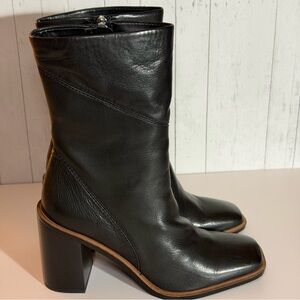 FRANCO SARTO Womens Leather Block Heel Mid Calf Boots 7.5 Black Stylish Like New